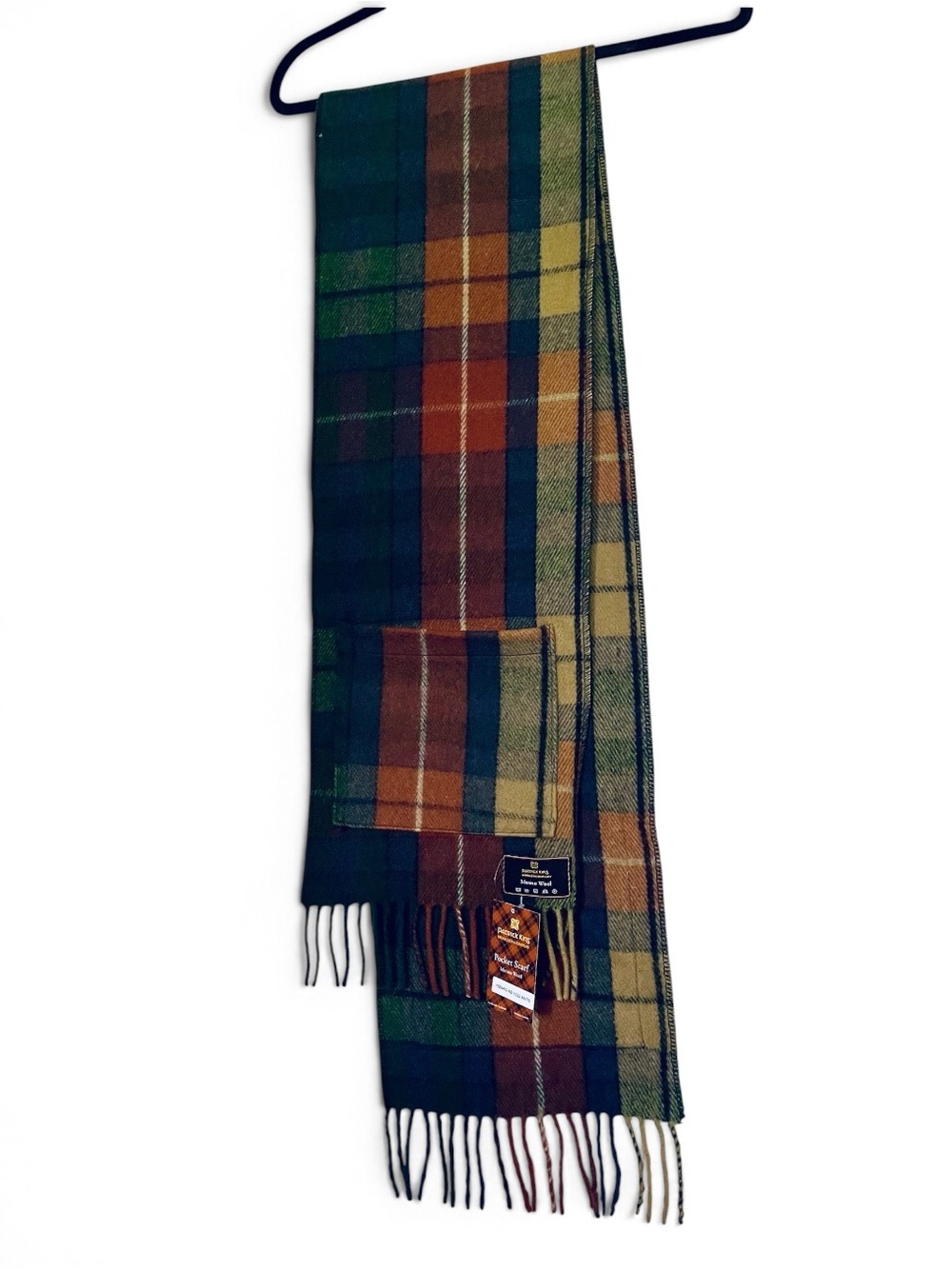NWT Patrick King Woollen Company Scottish Tartan Merino Wool Pocket Scarf